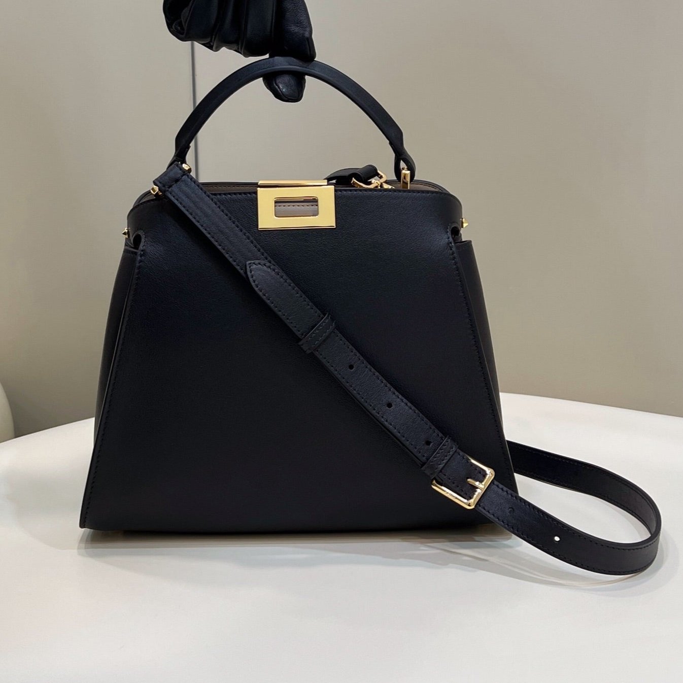 FENDI FENDI PEEKABOO 27 IN BLACK CALFSKIN WITH GOLD HARDWARE