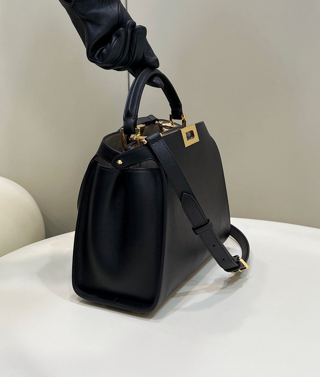 FENDI FENDI PEEKABOO 27 IN BLACK CALFSKIN WITH GOLD HARDWARE