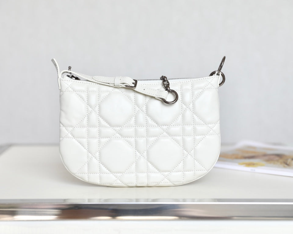 DIOR MINI CARO BAG 25 IN WHITE LAMBSKIN