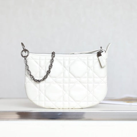 DIOR MINI CARO BAG 25 IN WHITE LAMBSKIN