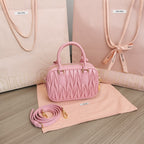 ARCADIE MATELASSÉ NAPPA SMALL BAG 19 IN FLAMINGO PINK LAMBSKIN GOLD HARDWARE