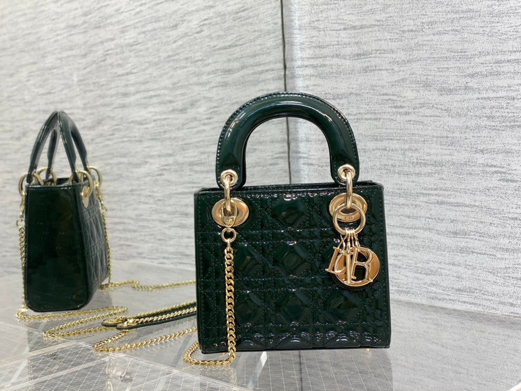 DIOR mini lady 17 blue green patent calfskin