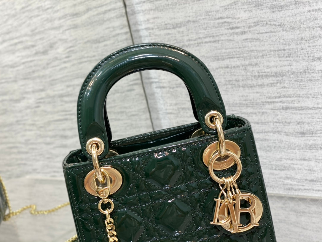 DIOR mini lady 17 blue green patent calfskin