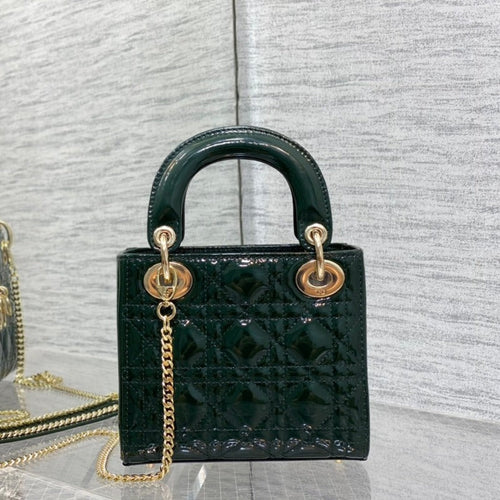 DIOR mini lady 17 blue green patent calfskin