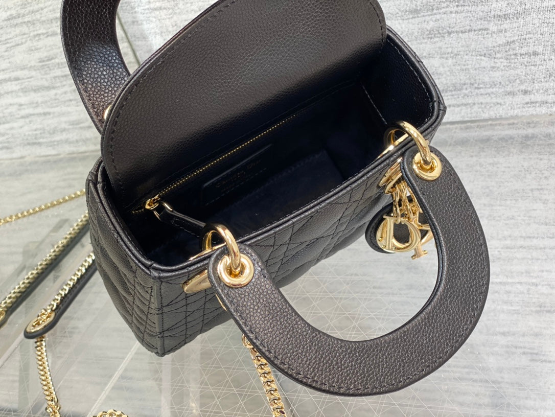 DIOR mini lady 17 black casfskin ghw