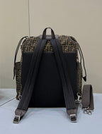 FENDI FENDI STRIKE LARGE 46 FF MOCHA BROWN JACQUARD FABRIC BACKPACK