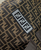 FENDI FENDI STRIKE LARGE 46 FF MOCHA BROWN JACQUARD FABRIC BACKPACK