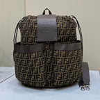 FENDI FENDI STRIKE LARGE 46 FF MOCHA BROWN JACQUARD FABRIC BACKPACK