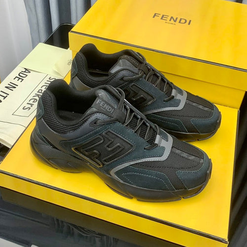 FENDI FENDI FASTER TRAINER IN BLACK CALFSKIN AND SUEDE