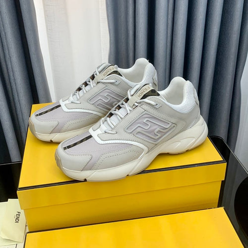 FENDI FENDI FASTER TRAINER IN GREY CALFSKIN AND SUEDE