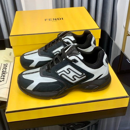 FENDI FENDI FASTER TRAINER IN BLACK SUEDE MIX WHITE CALFSKIN