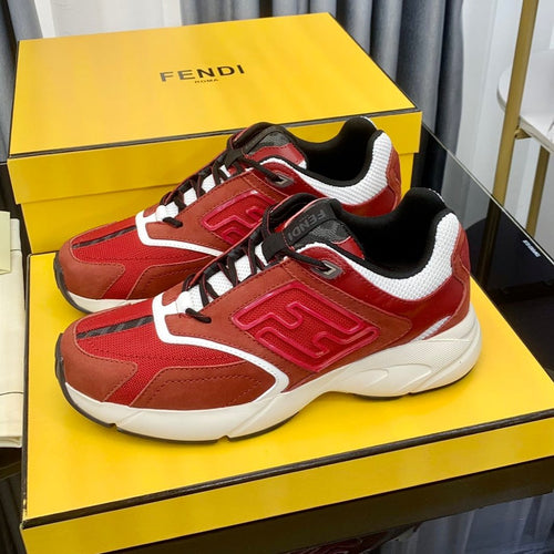 FENDI FENDI FASTER TRAINER IN BURGUNDY RED SUEDE AND CALFSKIN