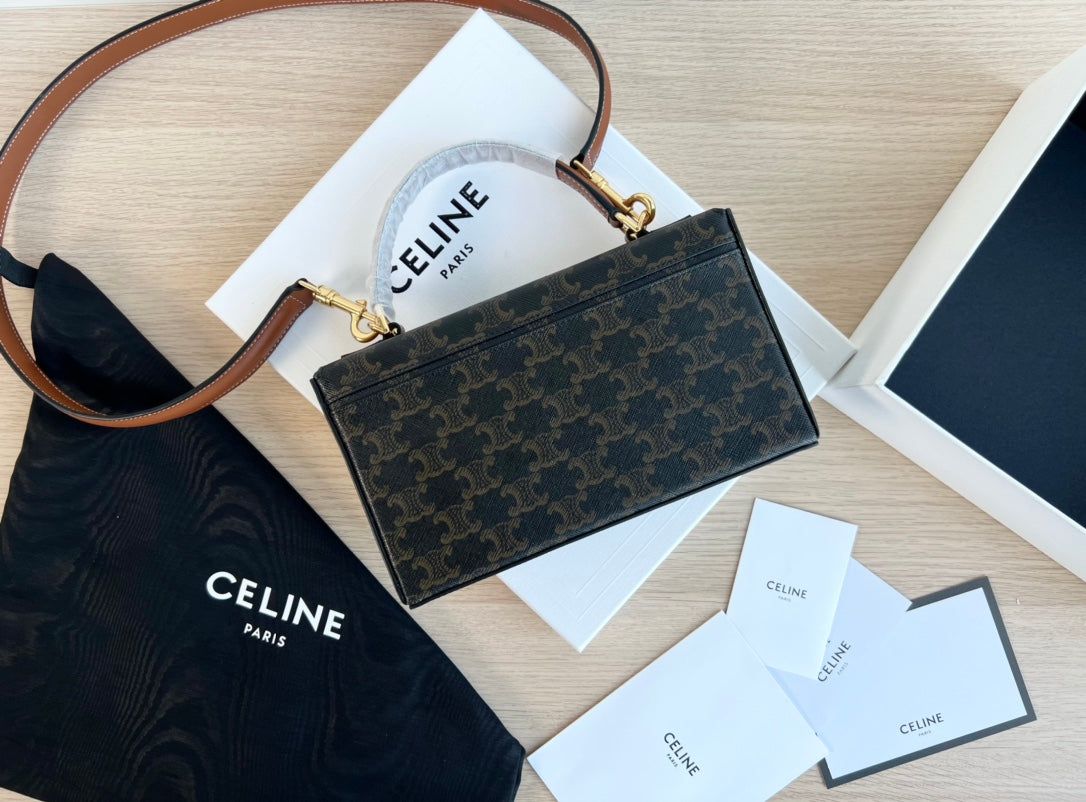 Celine BOX TRIPHOME 22 BLACK PATTERN CALFSKIN BAG