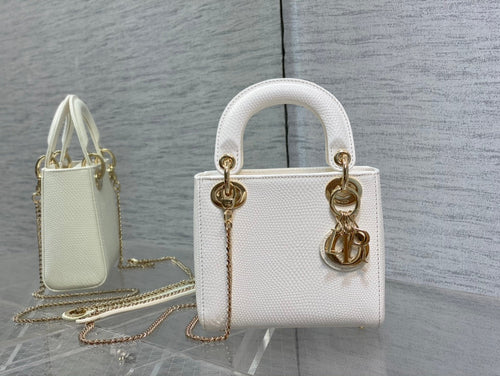 DIOR MINI LADY 17 BAG IN WHITE EMBOSSED LAMBSKIN WITH GOLDEN CLASP