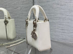 DIOR MINI LADY 17 BAG IN WHITE EMBOSSED LAMBSKIN WITH SILVER CLASP