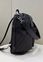 FENDI FENDI STRIKE LARGE 46 FF BLACK JACQUARD FABRIC BACKPACK