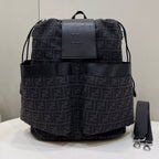 FENDI FENDI STRIKE LARGE 46 FF BLACK JACQUARD FABRIC BACKPACK