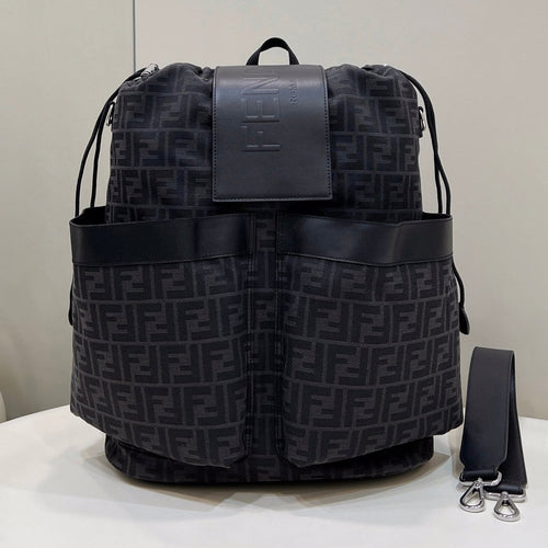 FENDI FENDI STRIKE LARGE 46 FF BLACK JACQUARD FABRIC BACKPACK