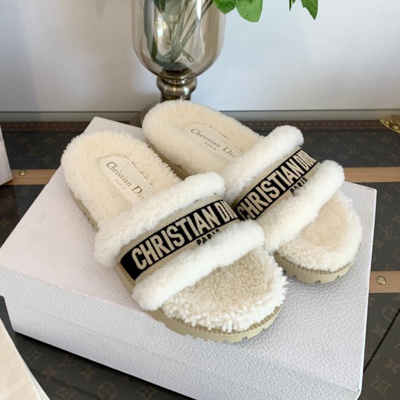DIOR Dway Slide Black White Wool Fleece Lining And Canvas Fabric