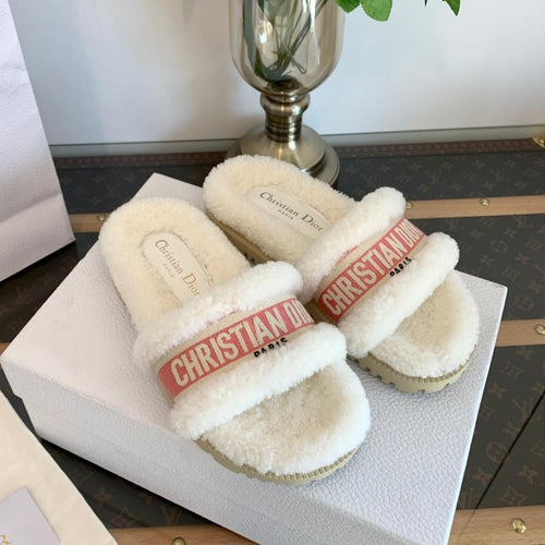 DIOR Dway Slide Pink White Fleece Lining And Canvas Fabric