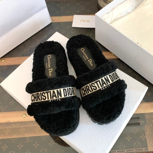 DIOR Dway Slide Black Fleece Lining And Canvas Fabric