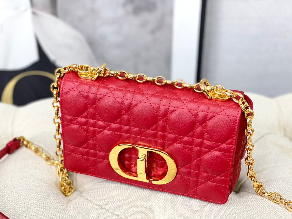 DIOR SMALL CARO BAG 20 RED CALFSKIN