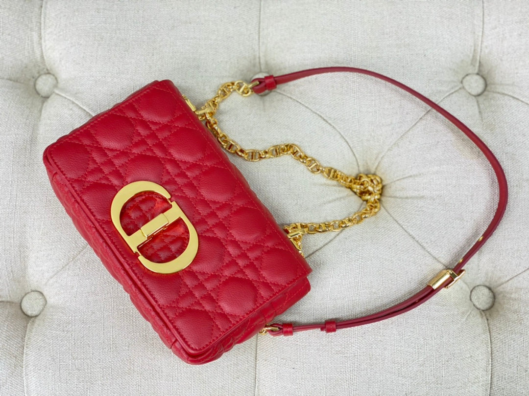DIOR SMALL CARO BAG 20 RED CALFSKIN