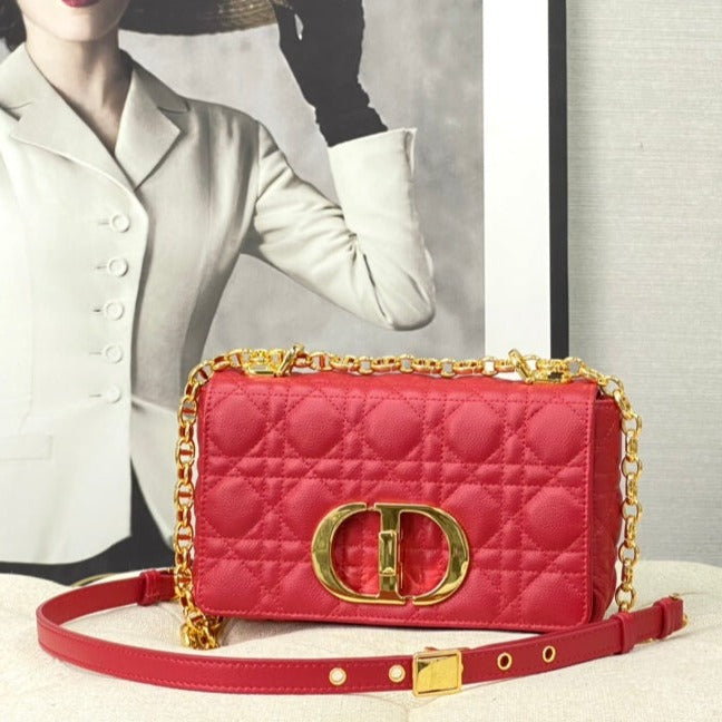 DIOR SMALL CARO BAG 20 RED CALFSKIN