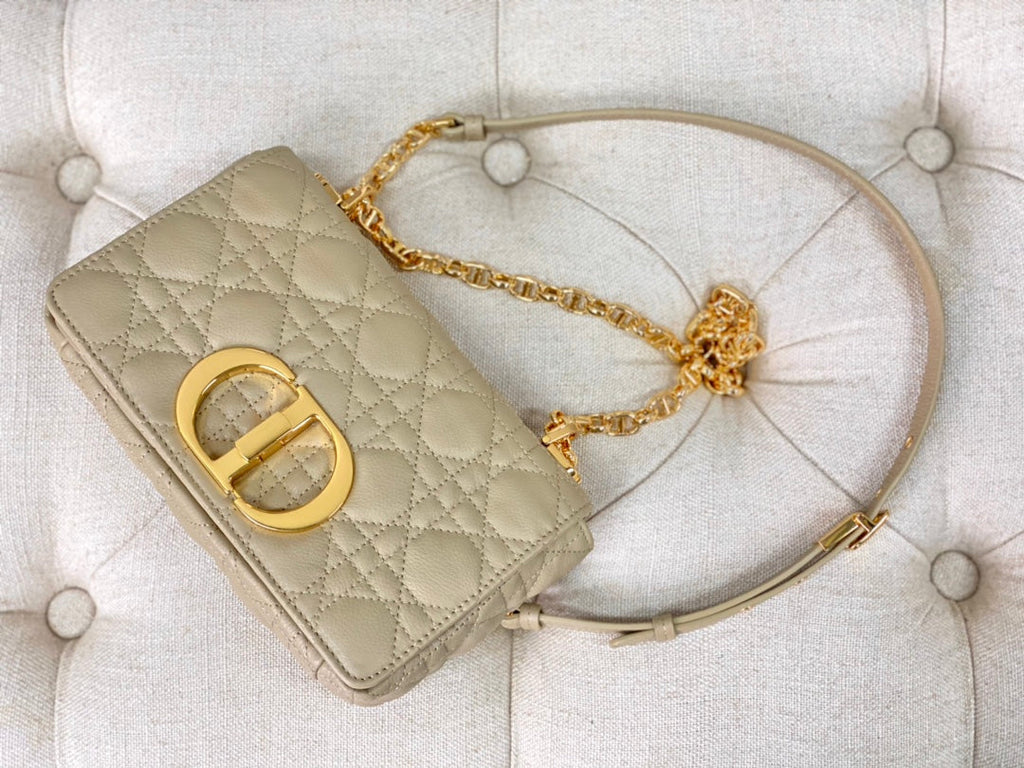 DIOR SMALL CARO BAG 20 PALE YELLOW CALFSKIN