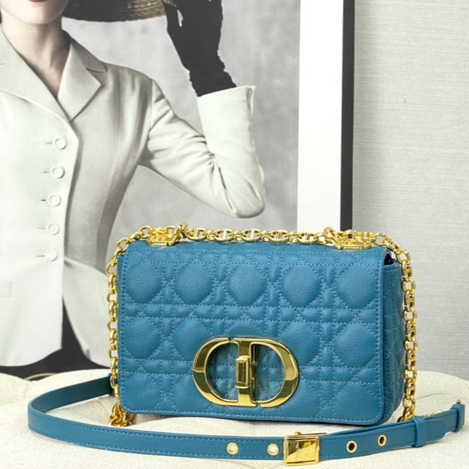 DIOR SMALL CARO BAG 20 OCEAN BLUE CALFSKIN