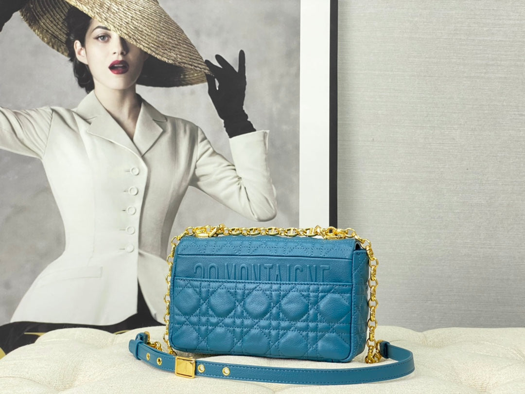 DIOR SMALL CARO BAG 20 OCEAN BLUE CALFSKIN