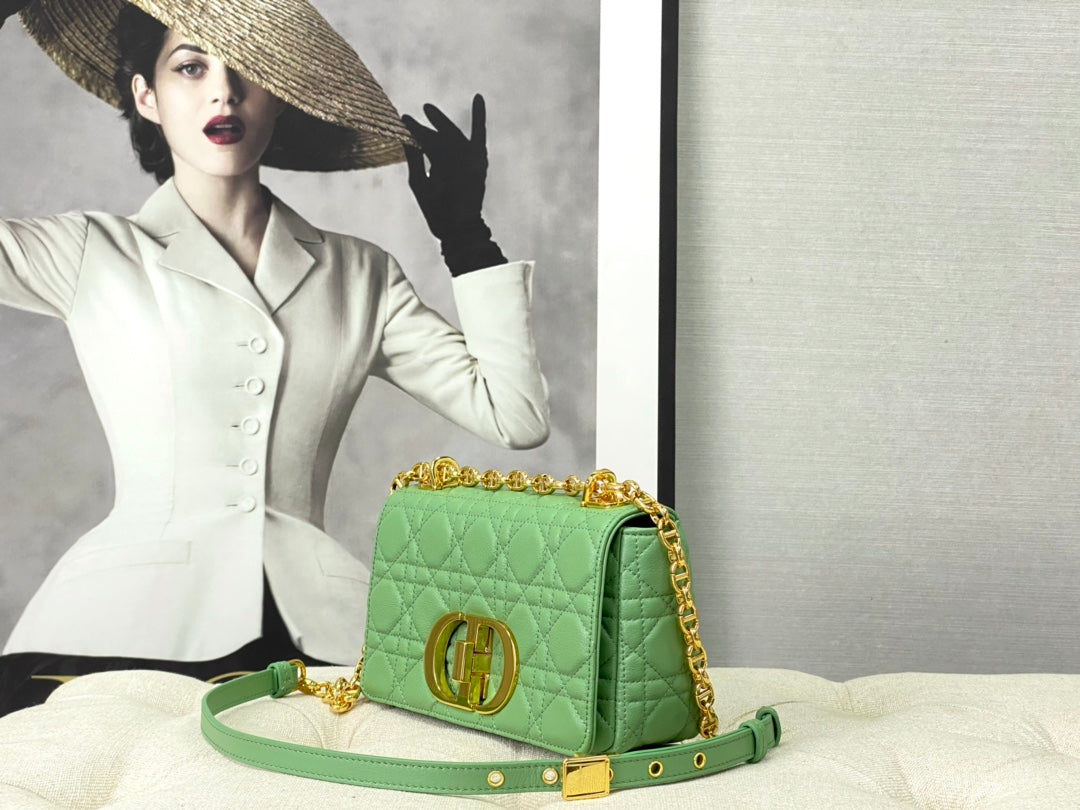 DIOR SMALL CARO BAG 20 LIGHT GREEN CALFSKIN