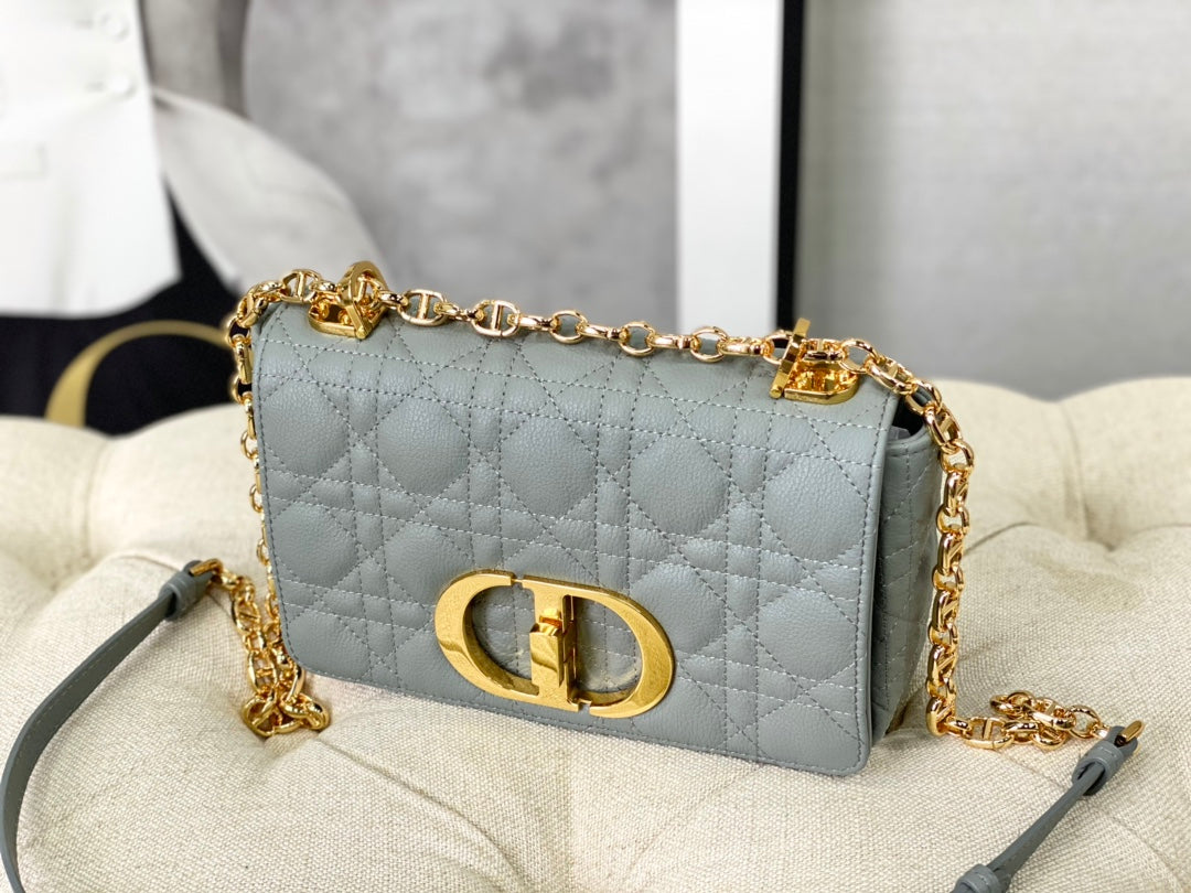 DIOR SMALL CARO BAG 20 STONE GRAY CALFSKIN