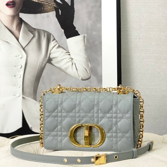 DIOR SMALL CARO BAG 20 STONE GRAY CALFSKIN