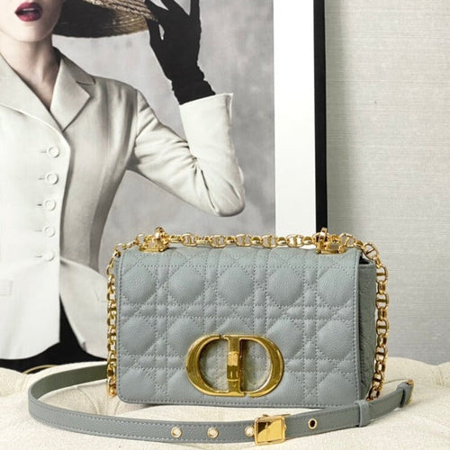DIOR SMALL CARO BAG 20 STONE GRAY CALFSKIN