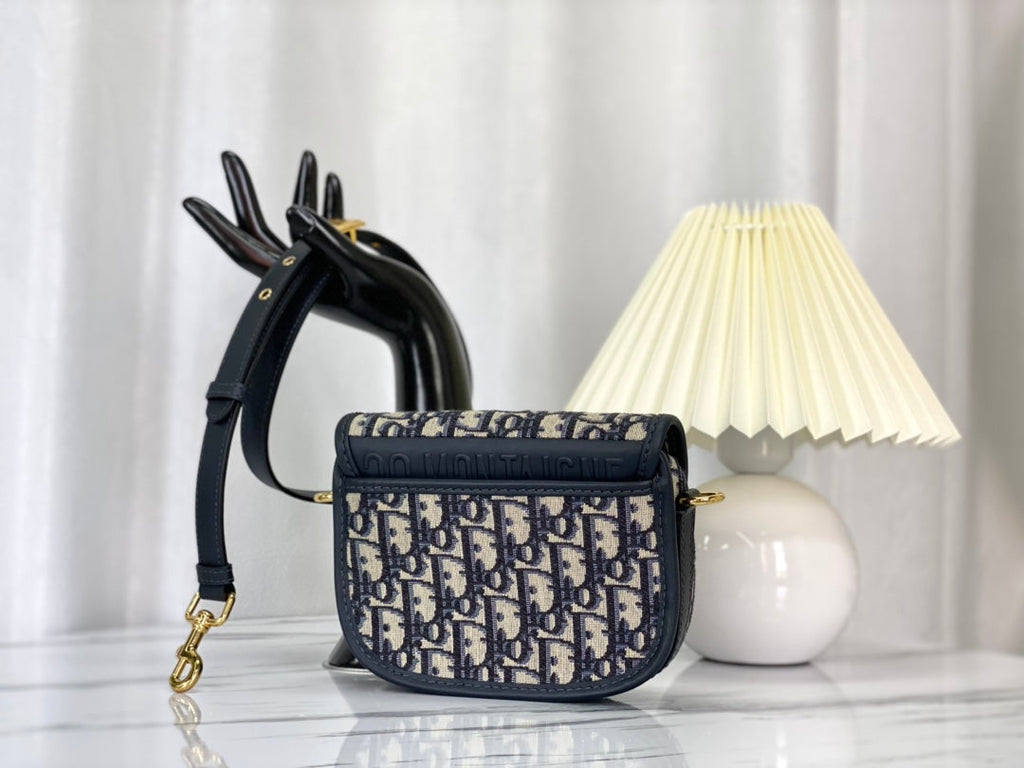 DIOR SMALL BOBBY 18CM BLUE OBLIQUE CANVAS GOLD HARDWARE