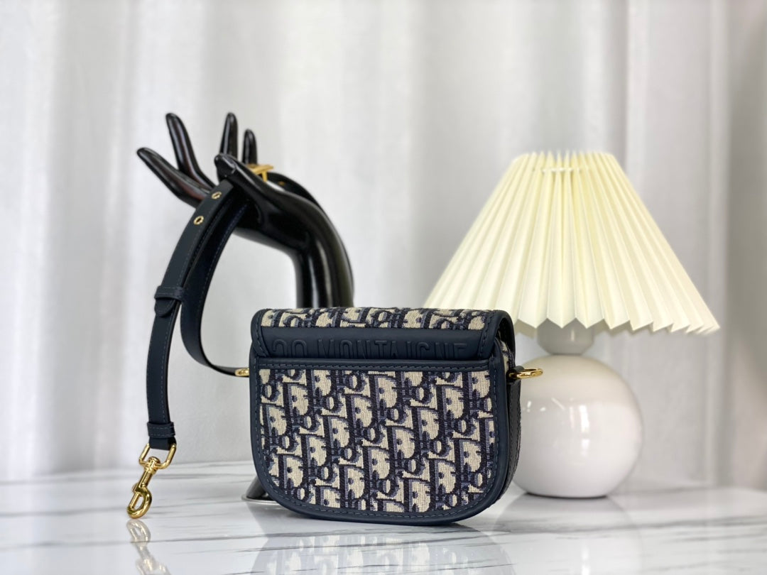 DIOR SMALL BOBBY 18CM BLUE OBLIQUE CANVAS GOLD HARDWARE