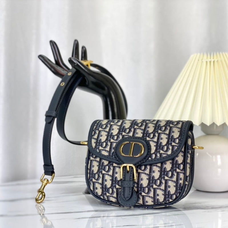 DIOR SMALL BOBBY 18CM BLUE OBLIQUE CANVAS GOLD HARDWARE
