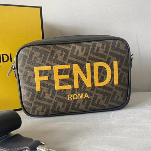 FENDI FENDI ROMA 22 CLUTCH BAG IN CHOCOLATE BROWN FF CALFSKIN SILVER HARDWARE WITH GOLDEN LOGO