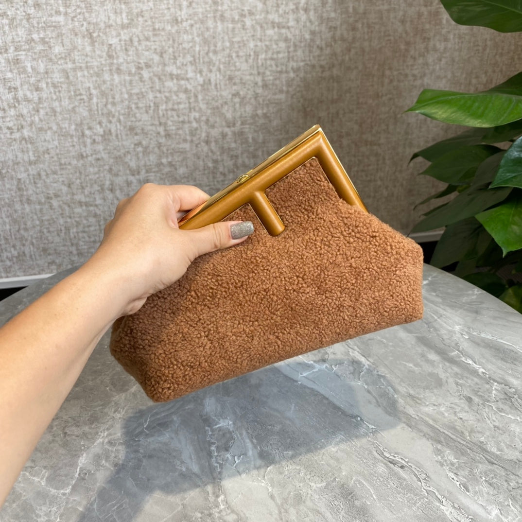 FENDI FENDI FIRST MINI 26 BAG IN CIDER BROWN WOOL WITH GOLD HARDWARE