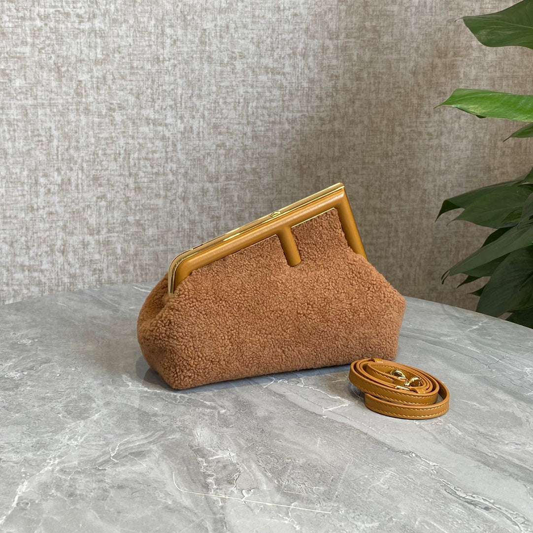 FENDI FENDI FIRST MINI 26 BAG IN CIDER BROWN WOOL WITH GOLD HARDWARE