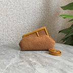 FENDI FENDI FIRST MINI 26 BAG IN CIDER BROWN WOOL WITH GOLD HARDWARE