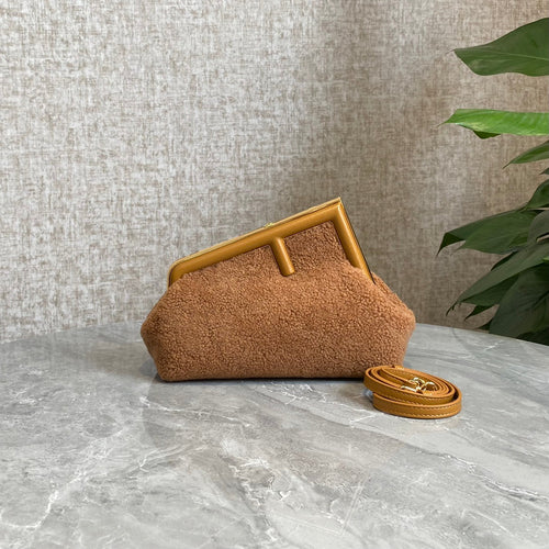 FENDI FENDI FIRST MINI 26 BAG IN CIDER BROWN WOOL WITH GOLD HARDWARE