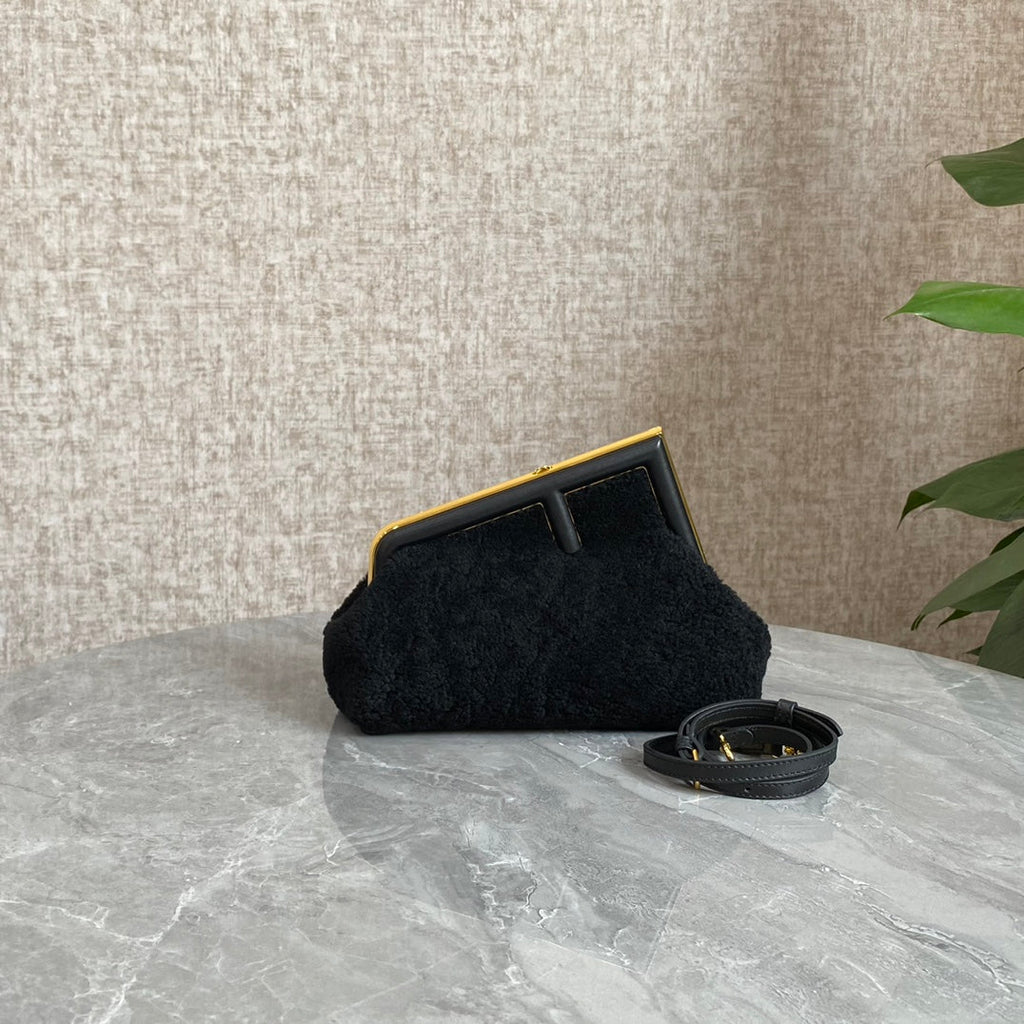 FENDI FENDI FIRST MINI 26 BAG IN BLACK WOOL WITH GOLD HARDWARE