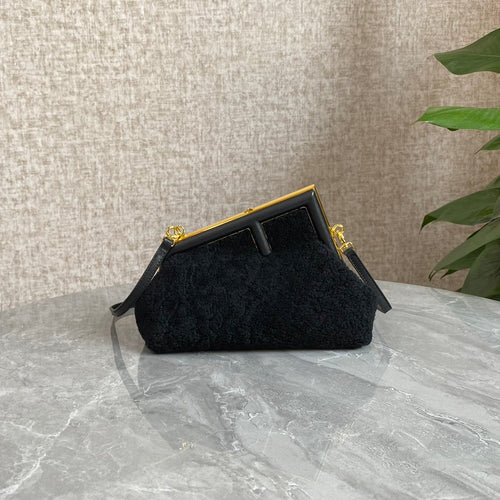 FENDI FENDI FIRST MINI 26 BAG IN BLACK WOOL WITH GOLD HARDWARE