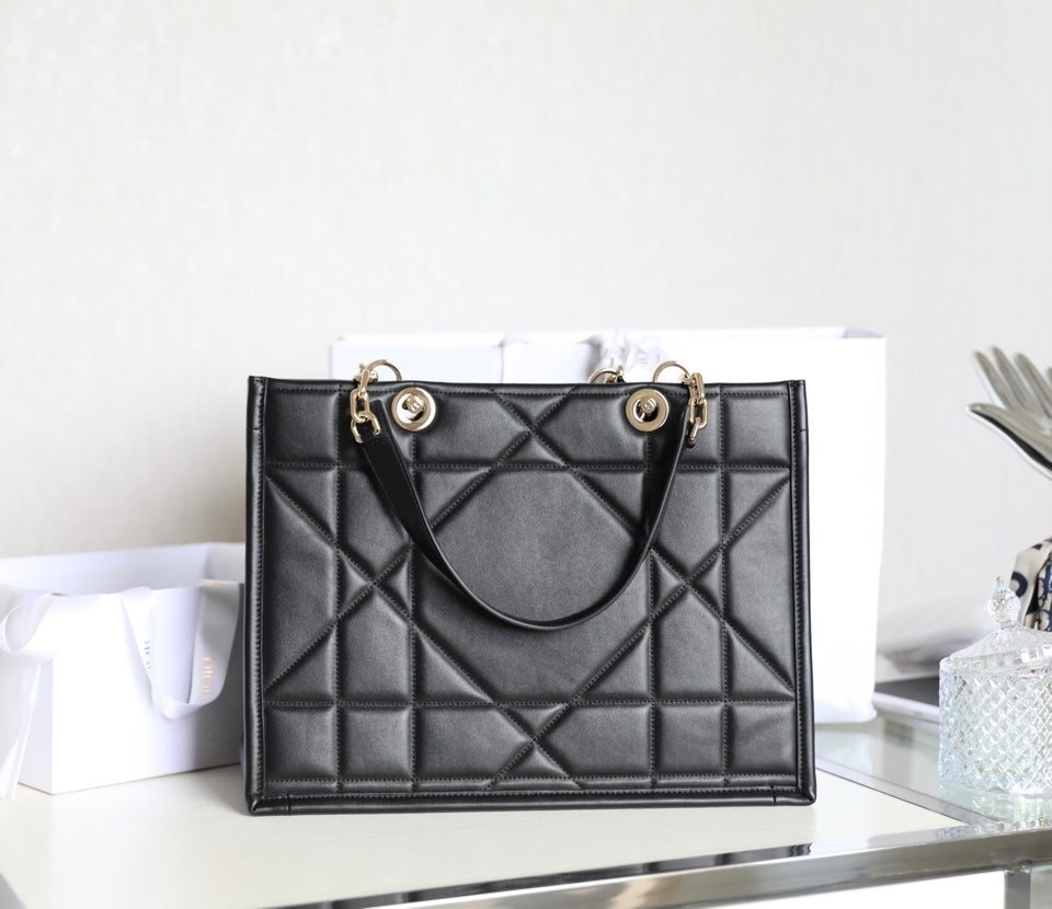 DIOR MEDIUM TOTE BOOK 26 BAG IN BLACK CALFSKIN