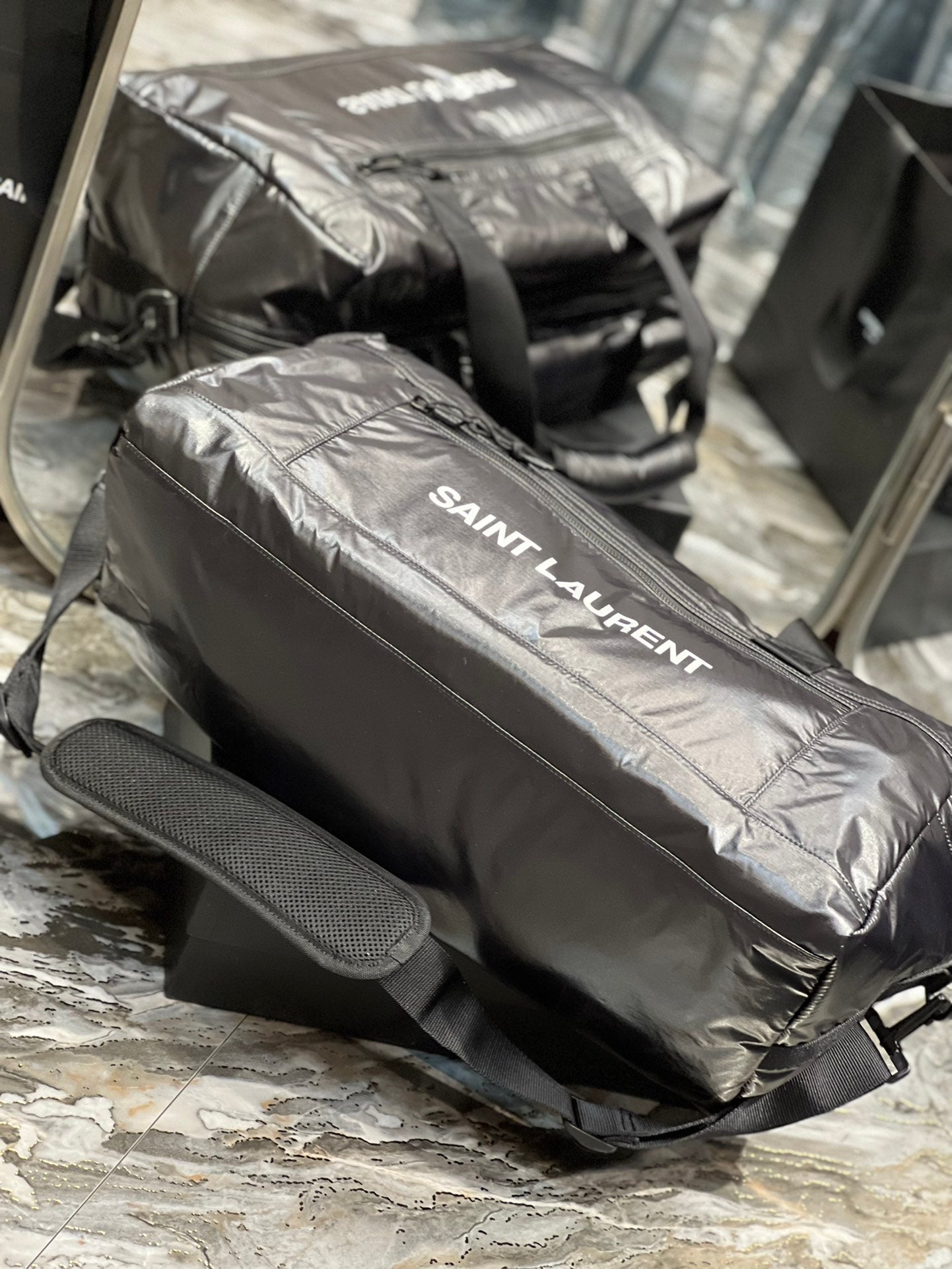 Saint Laurent TRAVEL TOTE BAG 50 IN BLACK POLISHED NYLON