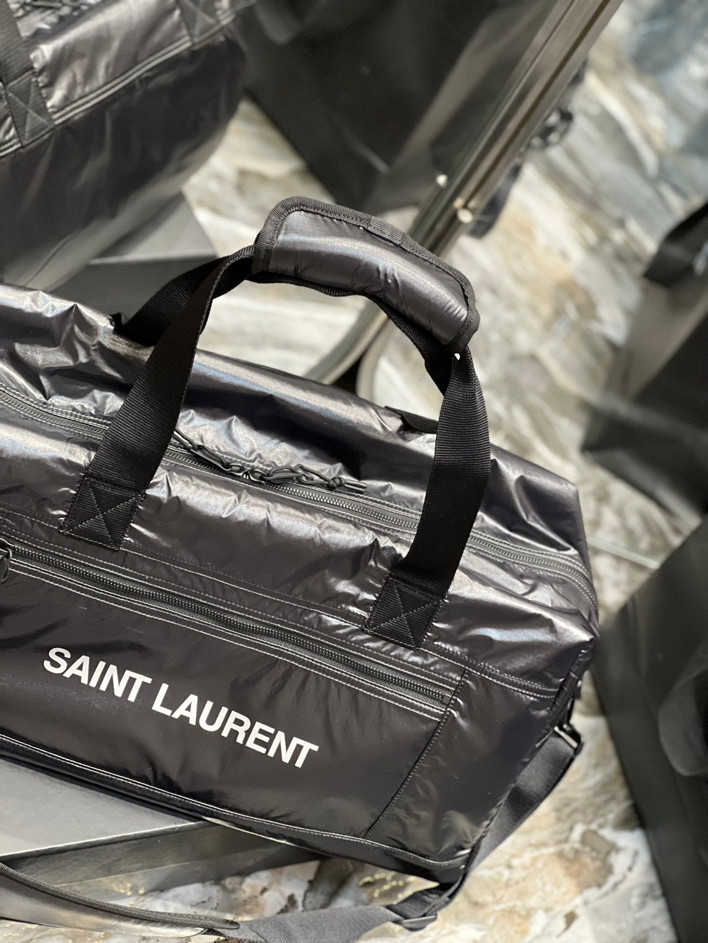Saint Laurent TRAVEL TOTE BAG 50 IN BLACK POLISHED NYLON