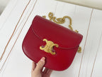 Celine TRIPHOME 19 SADDLE BAG CHERRY RED CALFSKIN