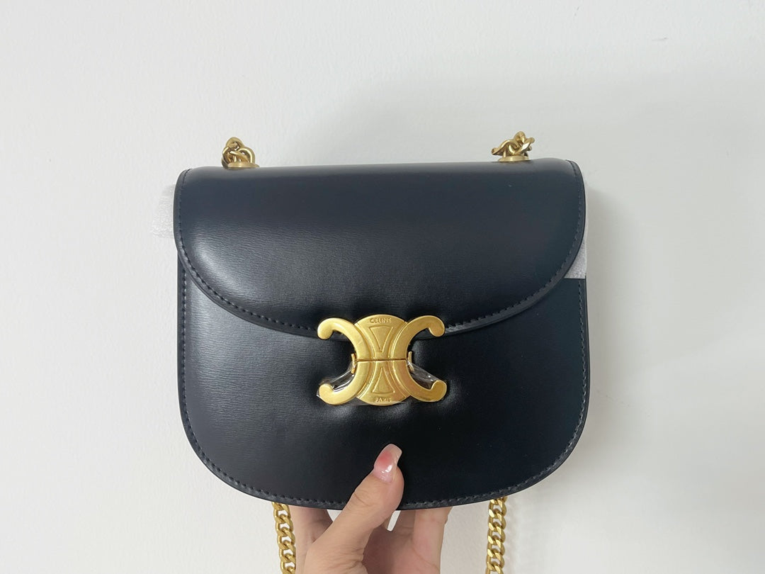 Celine TRIPHOME 19 SADDLE BAG BLACK CALFSKIN